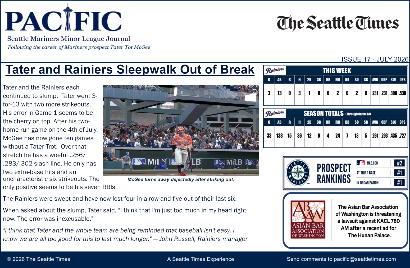 PACIFIC Issue 17 — Tater and Rainiers Sleepwalk Out of Break